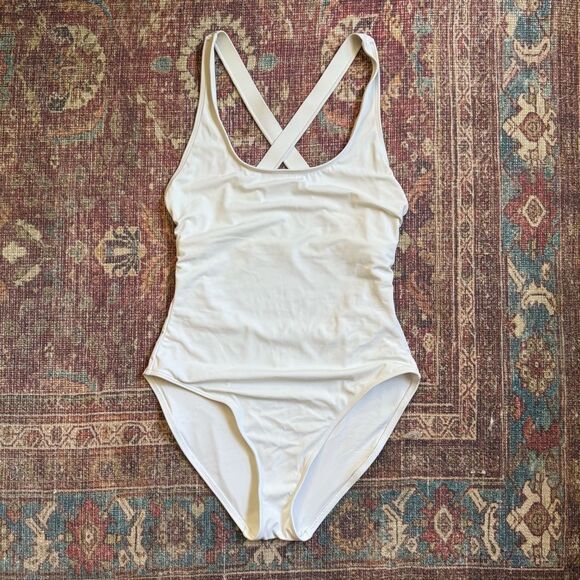 Andie Women’s Large White Cross-Back Tulum One Piece Swimsuit - Picture 1 of 10